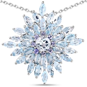 7.09 Carat Genuine Blue Topaz and Tanzanite , .925   Sterling Silver Pendant