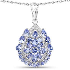 2.64 Carat Genuine Tanzanite and White Topaz , .925   Sterling Silver Pendant