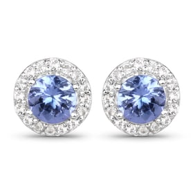 0.59 Carat Genuine Tanzanite and White Topaz , .925   Sterling Silver Earrings