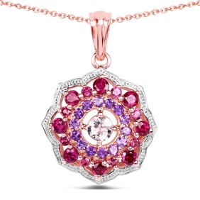 14K Rose Gold Plated 2.30 Carat Genuine Morganite, Rhodolite and Amethyst , .925   Sterling Silver