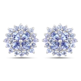 2.52 Carat Genuine Tanzanite , .925   Sterling Silver Earrings