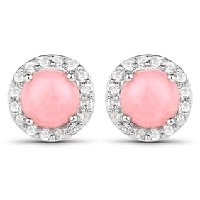 1.36 Carat Genuine Pink Opal and White Topaz , .925   Sterling Silver Earrings