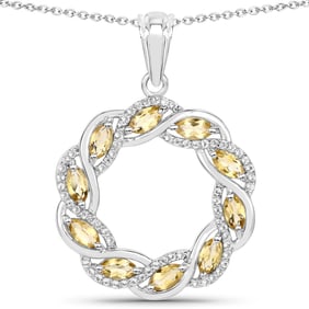 1.73 Carat Genuine Citrine and White Topaz , .925   Sterling Silver Pendant