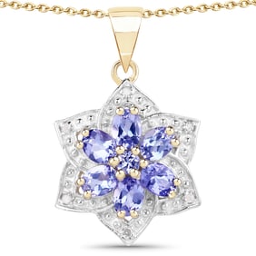 1.12 Carat Genuine Tanzanite and White Diamond , .925   Sterling Silver Pendant