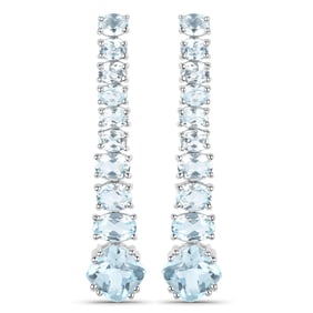 18K White Gold Plated 8.52 Carat Genuine Blue Topaz , .925   Sterling Silver Earrings