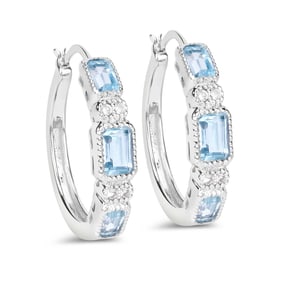 2.66 Carat Genuine Blue Topaz and White Topaz , .925   Sterling Silver Earrings