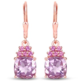4.90 Carat Genuine Pink Amethyst and Rhodolite , .925   Sterling Silver Earrings