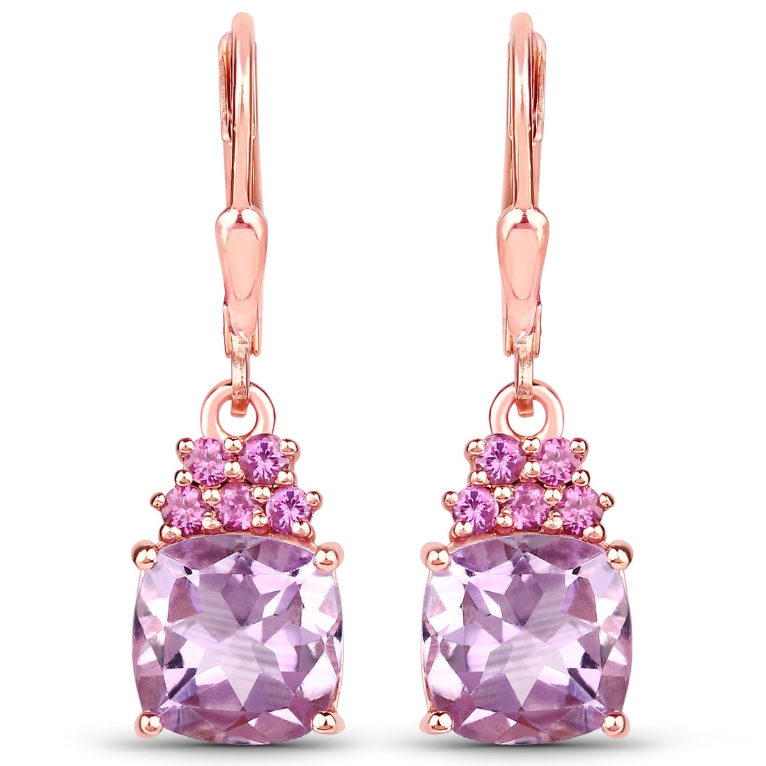 4.90 Carat Genuine Pink Amethyst and Rhodolite , .925   Sterling Silver Earrings (1 of 2)