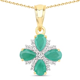 1.63 Carat Genuine Emerald and White Topaz , .925   Sterling Silver Pendant