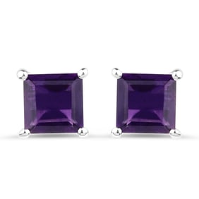 2.25 Carat Genuine Amethyst , .925   Sterling Silver Earrings