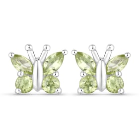 1.00 Carat Genuine Peridot , .925   Sterling Silver Earrings