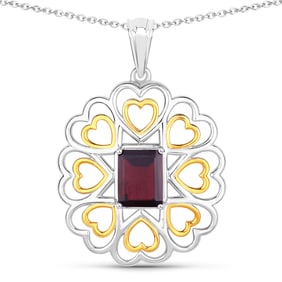 2.55 Carat Genuine Garnet , .925   Sterling Silver Pendant