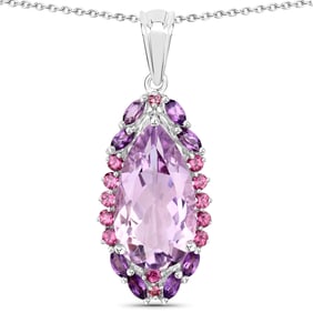 5.67 Carat Genuine Multi Stones , .925   Sterling Silver Pendant