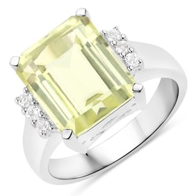 5.84 Carat Genuine Lemon Quartz and White Topaz , .925   Sterling Silver Ring