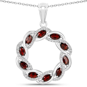 2.33 Carat Genuine Garnet and White Topaz , .925   Sterling Silver Pendant