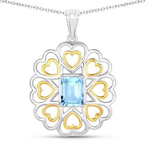 2.60 Carat Genuine Blue Topaz , .925   Sterling Silver Pendant