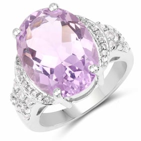 8.98 Carat Genuine Amethyst & White Topaz , .925   Sterling Silver Ring