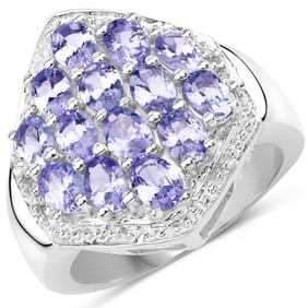 2.41 Carat Genuine Tanzanite and White Topaz , .925   Sterling Silver Ring