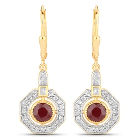 1.78 Carat Genuine Ruby and White Zircon , .925   Sterling Silver Earrings