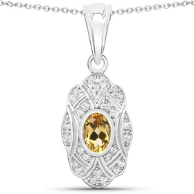 0.55 Carat Genuine Citrine and White Topaz , .925   Sterling Silver Pendant