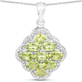 3.57 Carat Genuine Peridot , .925   Sterling Silver Pendant
