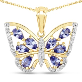 1.75 Carat Genuine Tanzanite and White Zircon , .925   Sterling Silver Pendant