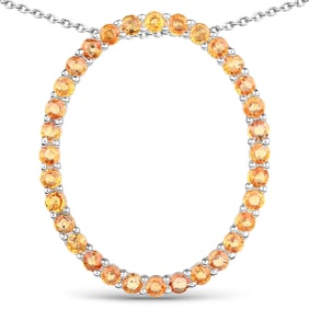 2.88 Carat Genuine Orange Sapphire , .925   Sterling Silver Pendant
