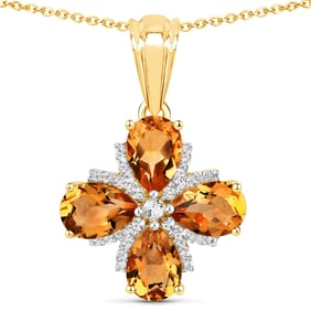 2.46 Carat Genuine Madeira Citrine and White Topaz , .925   Sterling Silver Pendant