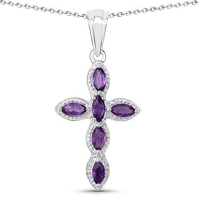 0.90 Carat Genuine Amethyst , .925   Sterling Silver Pendant