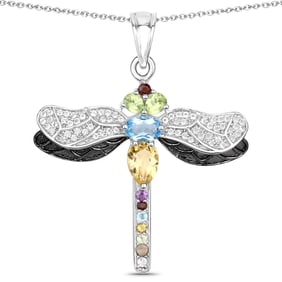 1.95 Carat Genuine Multi Stones , .925   Sterling Silver Pendant