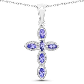 0.84 Carat Genuine Tanzanite , .925   Sterling Silver Pendant