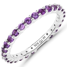 0.78 Carat Genuine Amethyst , .925   Sterling Silver Ring