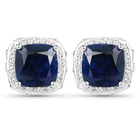 6.52 Carat    Sapphire, Blue Sapphire and White Topaz , .925   Sterling Silver Earrings