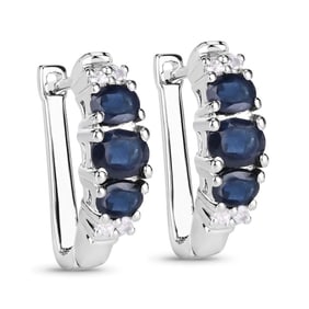 1.66 Carat Genuine Blue Sapphire and White Topaz , .925   Sterling Silver Earrings