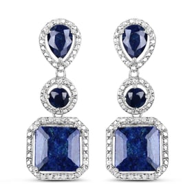 11.62 Carat    Sapphire , .925   Sterling Silver Earrings
