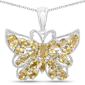 3.89 Carat Genuine Citrine , .925   Sterling Silver Pendant
