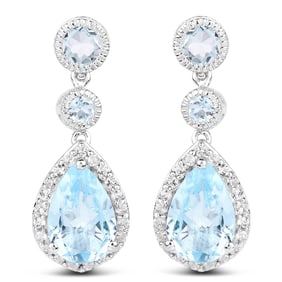 9.46 Carat Genuine Blue Topaz and White Topaz , .925   Sterling Silver Earrings
