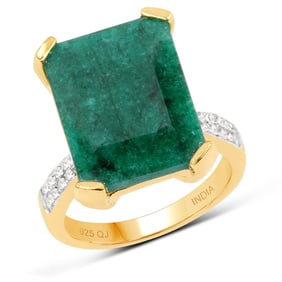 7.64 Carat    Emerald and White Diamond , .925   Sterling Silver Ring
