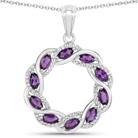 1.83 Carat Genuine Amethyst and White Topaz , .925   Sterling Silver Pendant