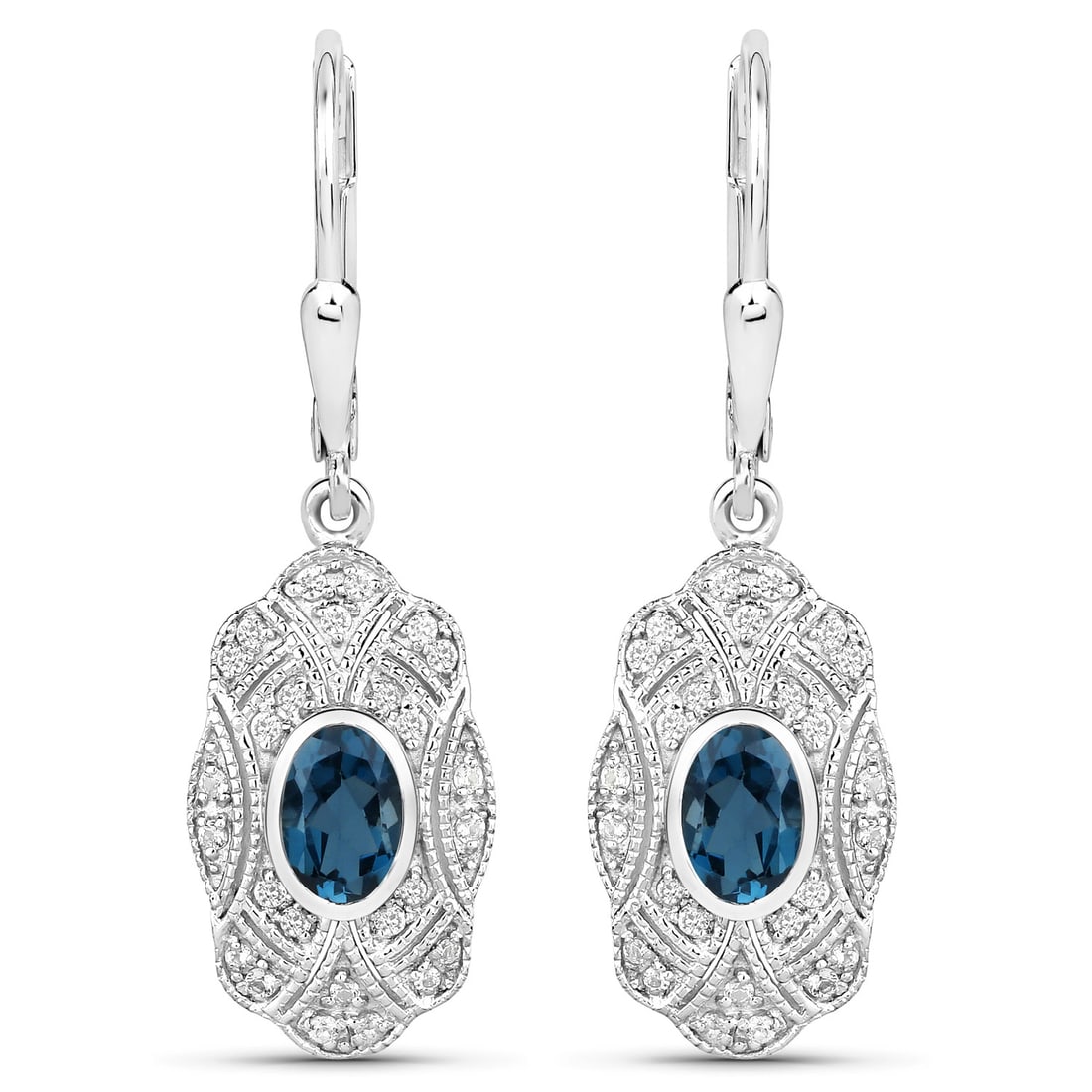 1.32 Carat Genuine London Blue Topaz and White Topaz , .925   Sterling Silver Earrings (1 of 4)