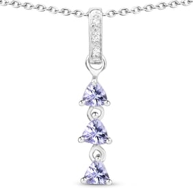 0.71 Carat Genuine Tanzanite and White Topaz , .925   Sterling Silver Pendant