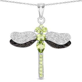 1.98 Carat Genuine Peridot and White Topaz , .925   Sterling Silver Pendant