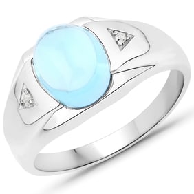3.67 Carat Genuine Swiss Blue Topaz and White Topaz , .925   Sterling Silver Ring
