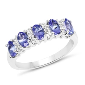 1.51 Carat Genuine Tanzanite and White Topaz , .925   Sterling Silver Ring
