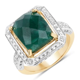 5.18 Carat    Emerald and White Topaz , .925   Sterling Silver Ring