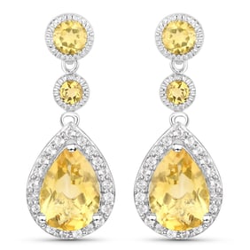7.06 Carat Genuine Citrine and White Topaz , .925   Sterling Silver Earrings