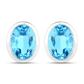 4.00 Carat Genuine Swiss Blue Topaz , .925   Sterling Silver Earrings