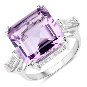 8.30 Carat Genuine Pink Amethyst and White Topaz , .925   Sterling Silver Ring