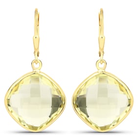 21.40 Carat Genuine Lemon Quartz , .925   Sterling Silver Earrings