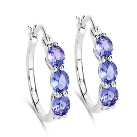 1.99 Carat Genuine Tanzanite and White Diamond , .925   Sterling Silver Earrings